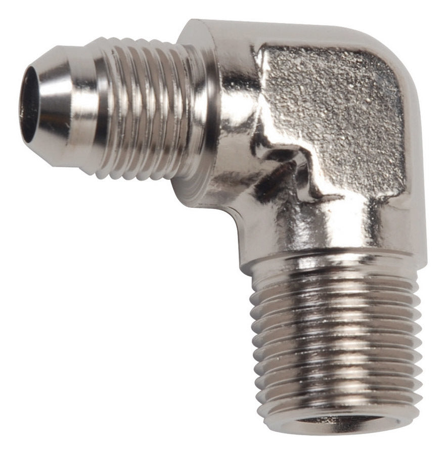 Fitting - Adapter - 90 Degree - 4 AN Male to 1/8 in NPT Male - Aluminum - Nickel Anodized - Each