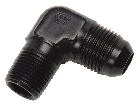 Fitting - Adapter - 90 Degree - 6 AN Male to 1/4 in NPT Male - Aluminum - Black Anodized - Each