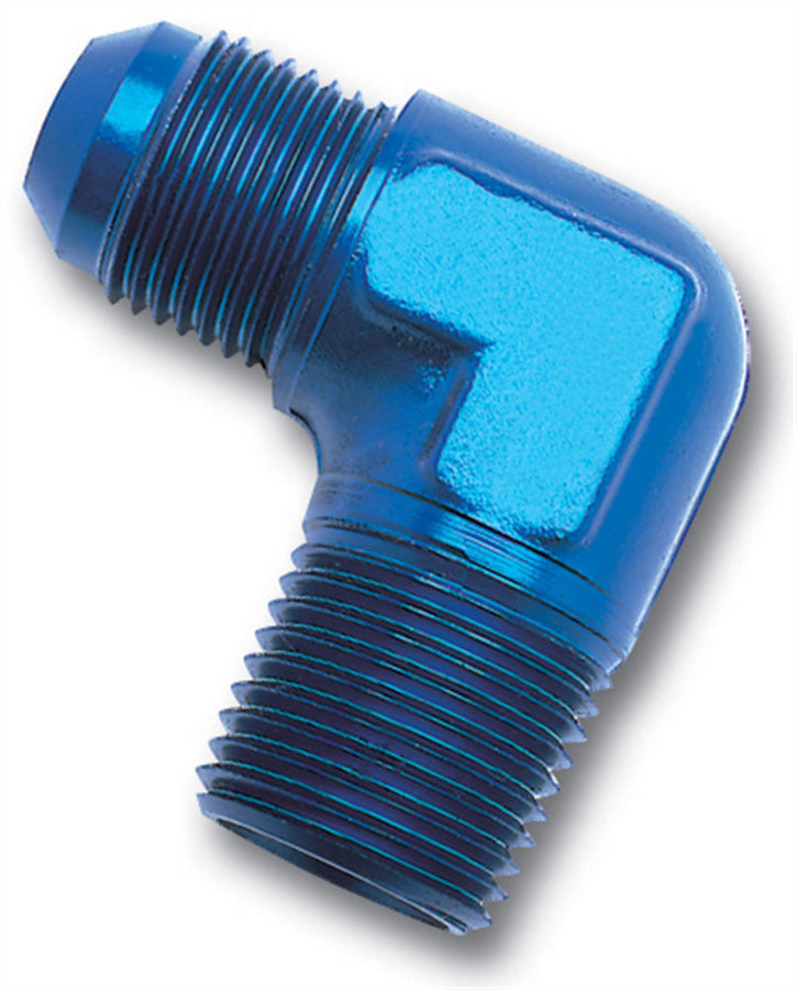 Fitting - Adapter - 90 Degree - 6 AN Male to 3/8 in NPT Male - Aluminum - Blue Anodized - Each