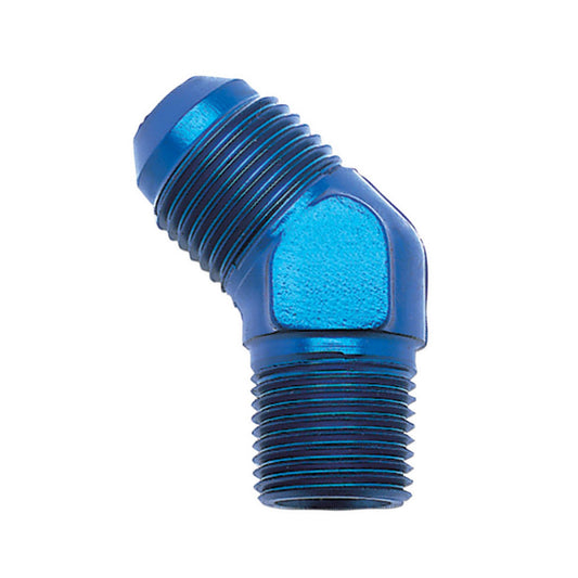 Fitting - Adapter - 45 Degree - 6 AN Male to 3/8 in NPT Male - Aluminum - Blue Anodized - Each