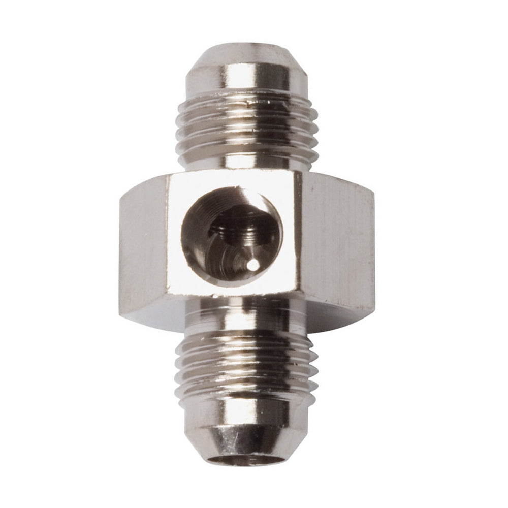 Fitting - Gauge Adapter - Straight - 6 AN Male to 6 AN Male - 1/8 in NPT Gauge Port - Aluminum - Nickel Anodized - Each