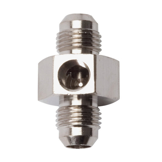 Fitting - Gauge Adapter - Straight - 6 AN Male to 6 AN Male - 1/8 in NPT Gauge Port - Aluminum - Nickel Anodized - Each