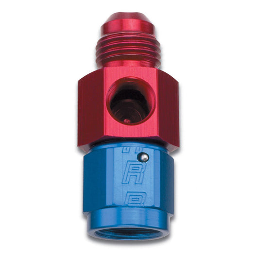 Fitting - Gauge Adapter - Straight - 6 AN Female to 6 AN Male - 1/8 in NPT Gauge Port - Aluminum - Blue / Red Anodized - Each