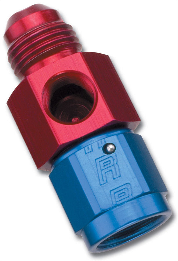 Fitting - Gauge Adapter - Straight - 8 AN Male to 8 AN Female - 1/8 in NPT Gauge Port - Aluminum - Blue / Red Anodized - Each