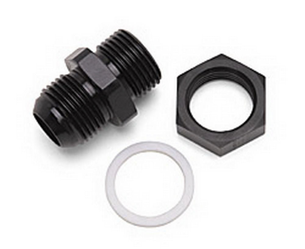 Fitting - Bulkhead - Straight - 10 AN Male to 10 AN Male Bulkhead - Nut / PTFE Washer Included - Aluminum - Black Anodized - Each
