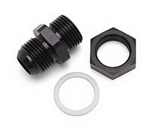 Fitting - Bulkhead - Straight - 10 AN Male to 10 AN Male Bulkhead - Nut / PTFE Washer Included - Aluminum - Black Anodized - Each