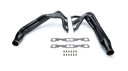 Headers - Long Tube - 1.625 to 1.75 to 1.875 in Primary - 3 in Collector - Steel - Black Paint - Small Block Chevy - Pair