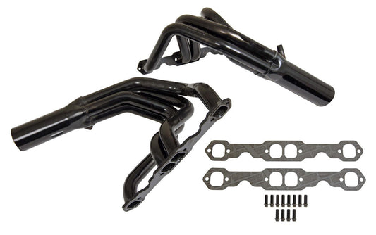 Headers - 1.75 in Primary - 3.5 in Collector - Fender Well Exit - Steel - Black Paint - Small Block Chevy - Pair