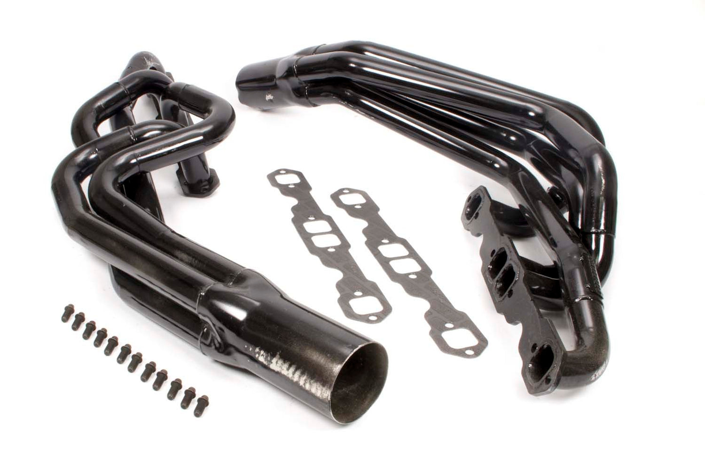 Headers - Conventional Crossover - 1.625 to 1.75 in Primary - 3.5 in Collector - Steel - Black Paint - Small Block Chevy - Pair