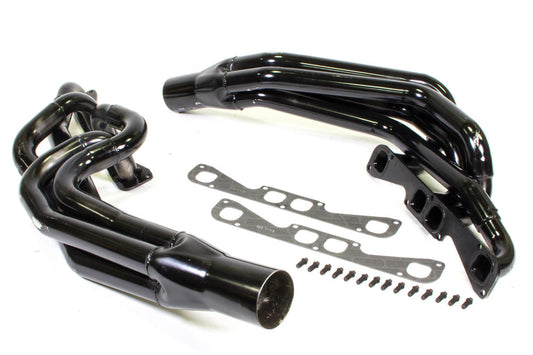 Headers - Conventional Crossover - 1.75 to 2 in Primary - 3.5 in Collector - Steel - Black Paint - Small Block Chevy - Pair