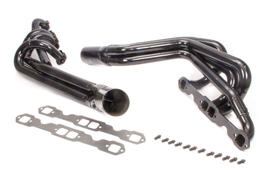 Headers - Conventional Crossover - 1.625 to 1.75 in Primary - 3.5 in Collector - Steel - Black Paint - Small Block Chevy - Pair