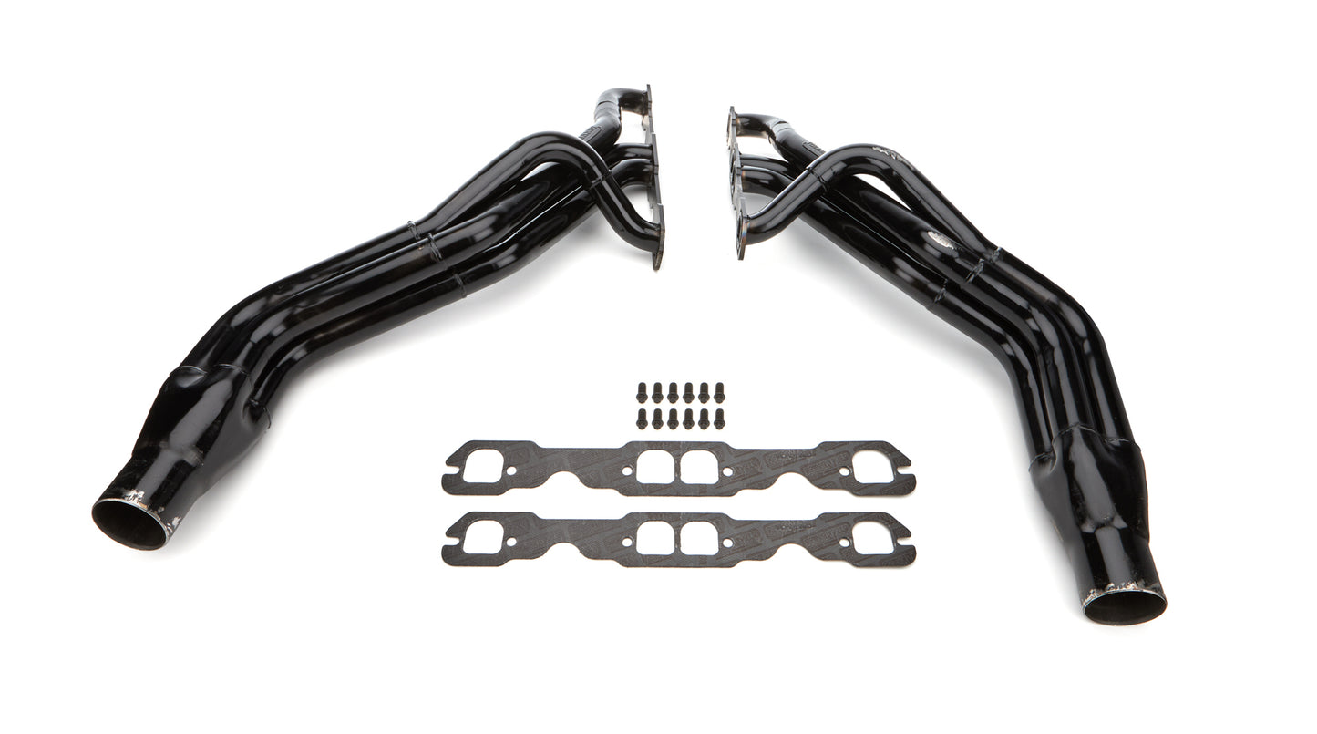 Headers - Stock Clip - 1.625 in to 1.75 in to 1.875 in Primary - 3 in Collector - Steel - Black Paint - Small Block Chevy - Pair