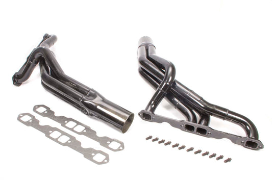 Headers - Street Stock - 1.75 to 1.875 in Primary - 3.5 in Collector - Steel - Black Paint - Stock Clip - Small Block Chevy - Pair