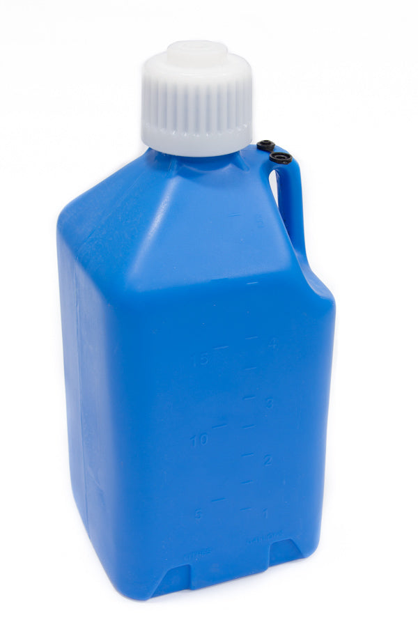 Utility Jug - 5 gal - 9.5 x 9.5 x 21.75 in Tall - Gasket Seal Cap - Flip-Up Vent - Square - Plastic - Blue - Each