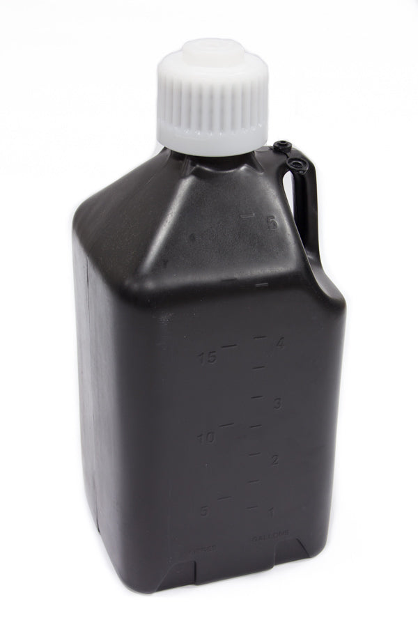 Utility Jug - 5 gal - 9.5 x 9.5 x 21.75 in Tall - Gasket Seal Cap - Flip-Up Vent - Square - Plastic - Black - Each