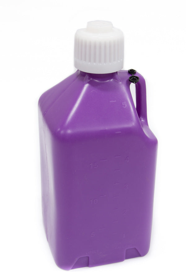 Utility Jug - 5 gal - 9.5 x 9.5 x 21.75 in Tall - Gasket Seal Cap - Flip-Up Vent - Square - Plastic - Purple - Each