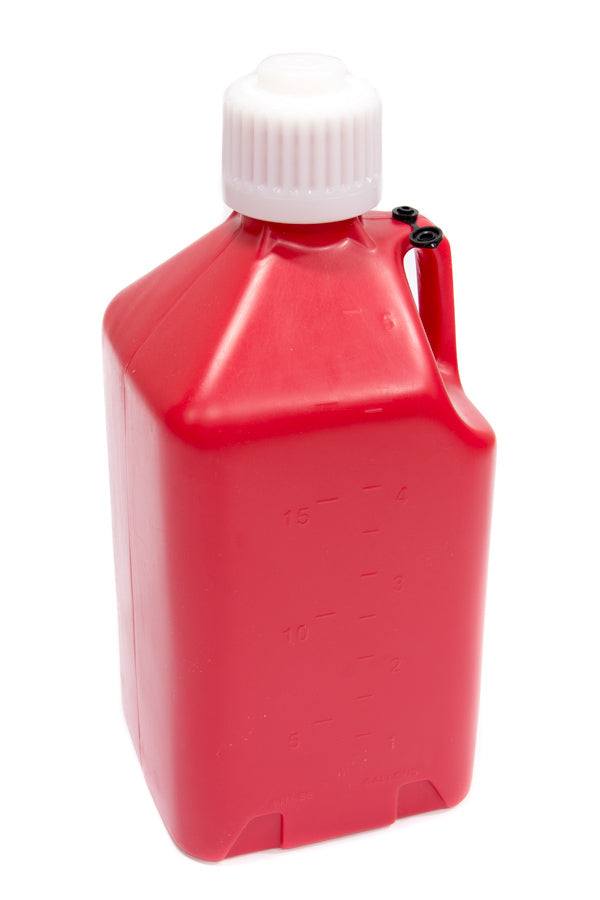 Utility Jug - 5 gal - 9.5 x 9.5 x 21.75 in Tall - Gasket Seal Cap - Flip-Up Vent - Square - Plastic - Red - Each