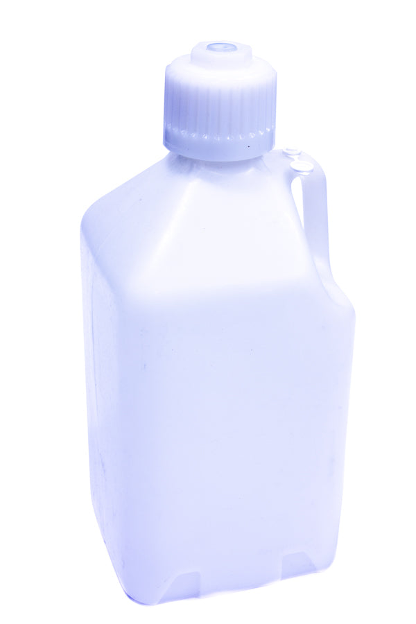 Utility Jug - 5 gal - 9.5 x 9.5 x 21.75 in Tall - Gasket Seal Cap - Flip-Up Vent - Square - Plastic - White - Potable Water - Each