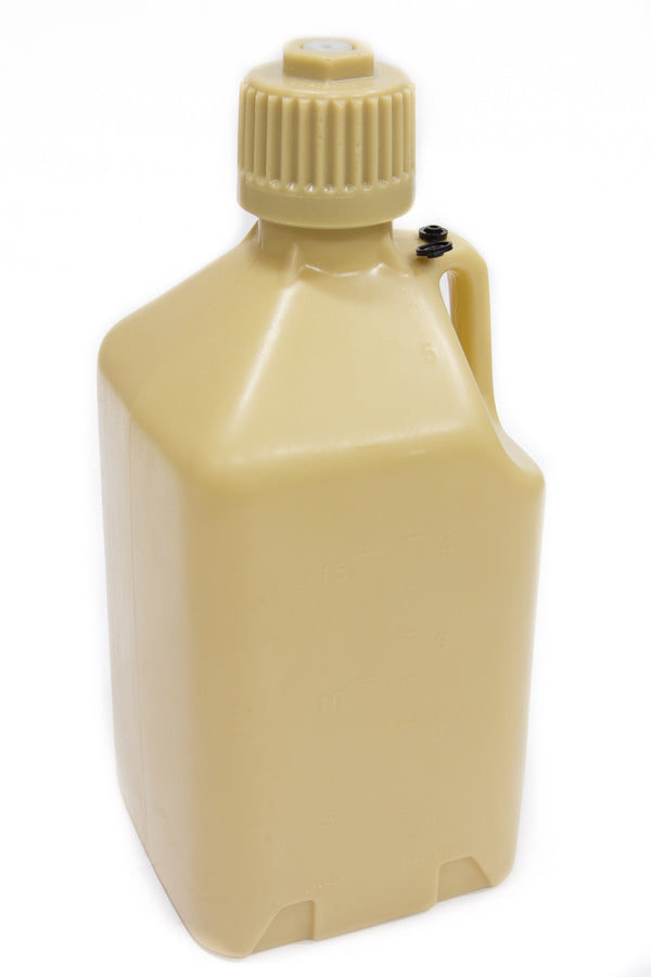 Utility Jug - 5 gal - 9.5 x 9.5 x 21.75 in Tall - Gasket Seal Cap - Flip-Up Vent - Square - Plastic - Tan - Potable Water - Each
