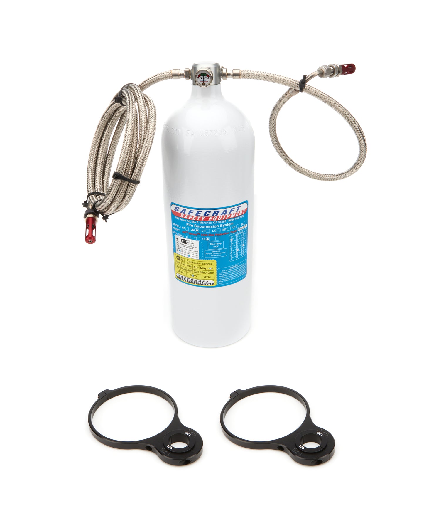 Fire Suppression System - Model LM - Novec 1230 - 10.0 lb Bottle - 21 in / 85 in Long Hoses - Automatic Thermal Activation - Fittings / Mount Included - Kit
