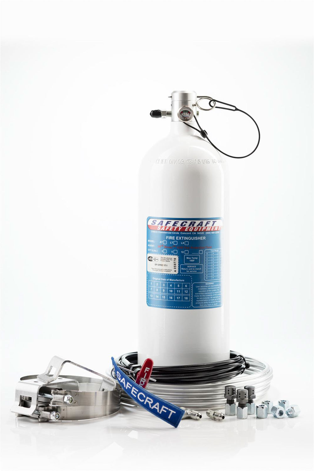 Fire Suppression System - Novec - 10.0 lb Bottle - Fittings / Hose / Mount / Pull Cable - Kit