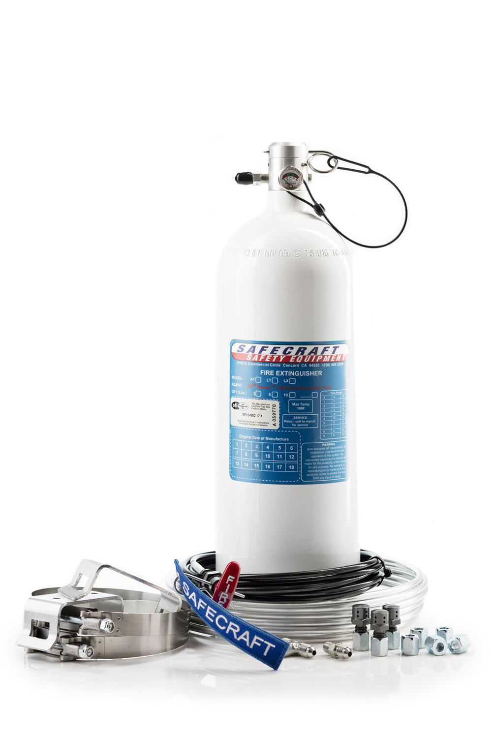 Fire Suppression System - LT-Series - Novec 1230 - 10.0 lb Bottle - Fittings / Hose / Mount / Pull Cable - Drag Race - Kit