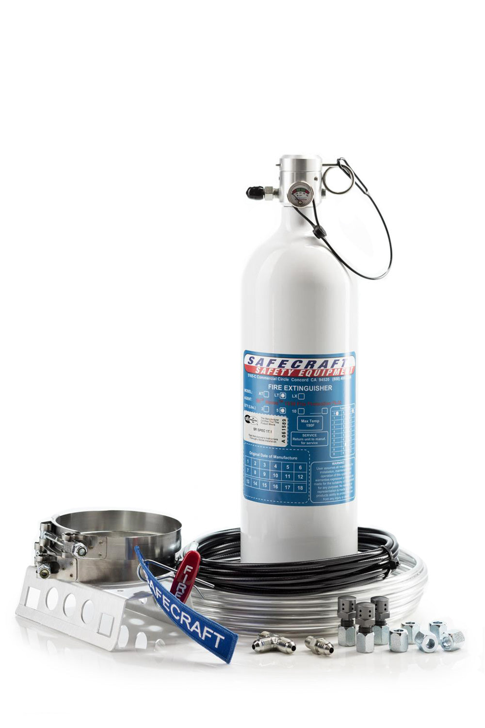 Fire Suppression System - LT-Series - Novec 1230 - 5.0 lb Bottle - Fittings / Hose / Mount / Pull Cable - Drag Race - Kit
