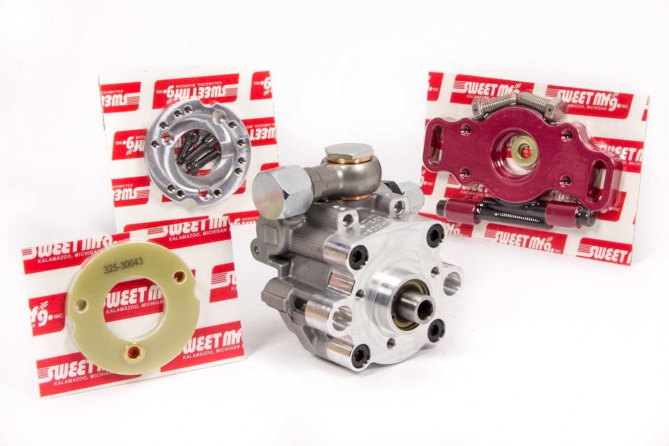 Power Steering Pump - Aluminum Housing - Spacers / Bolts Included - Aluminum - Red Anodized - Sprint Car - Each