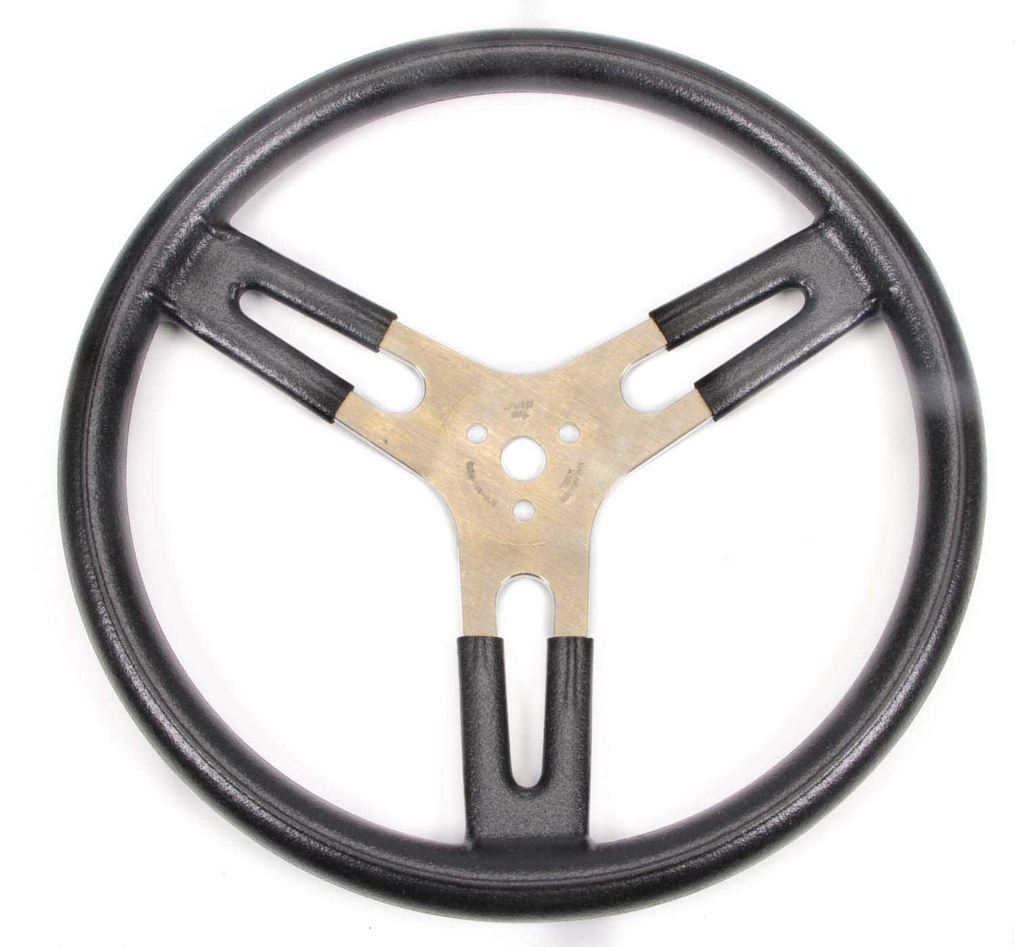 Steering Wheel - 13 in Diameter - Flat - 3-Spoke - Black Rubberized Bump Grip - Aluminum - Natural - Each