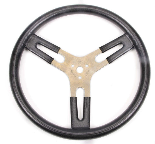 Steering Wheel - 13 in Diameter - Flat - 3-Spoke - Black Rubberized Bump Grip - Aluminum - Natural - Each