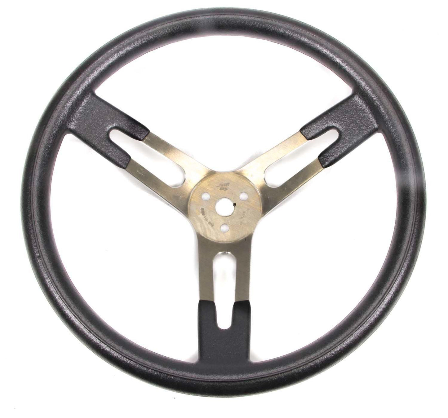 Steering Wheel - 13 in Diameter - 3 in Dish - 3-Spoke - Black Rubberized Bump Grip - Aluminum - Natural - Each