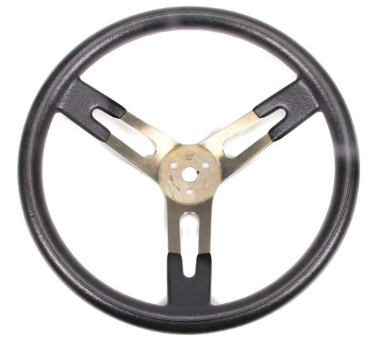 Steering Wheel - 17 in Diameter - 3 in Dish - 3-Spoke - Black Rubberized Bump Grip - Aluminum - Natural - Each