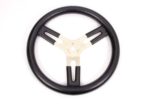 Steering Wheel - 15 in Diameter - Flat - 3-Spoke - Black Rubberized Grip - Aluminum - Natural - Each