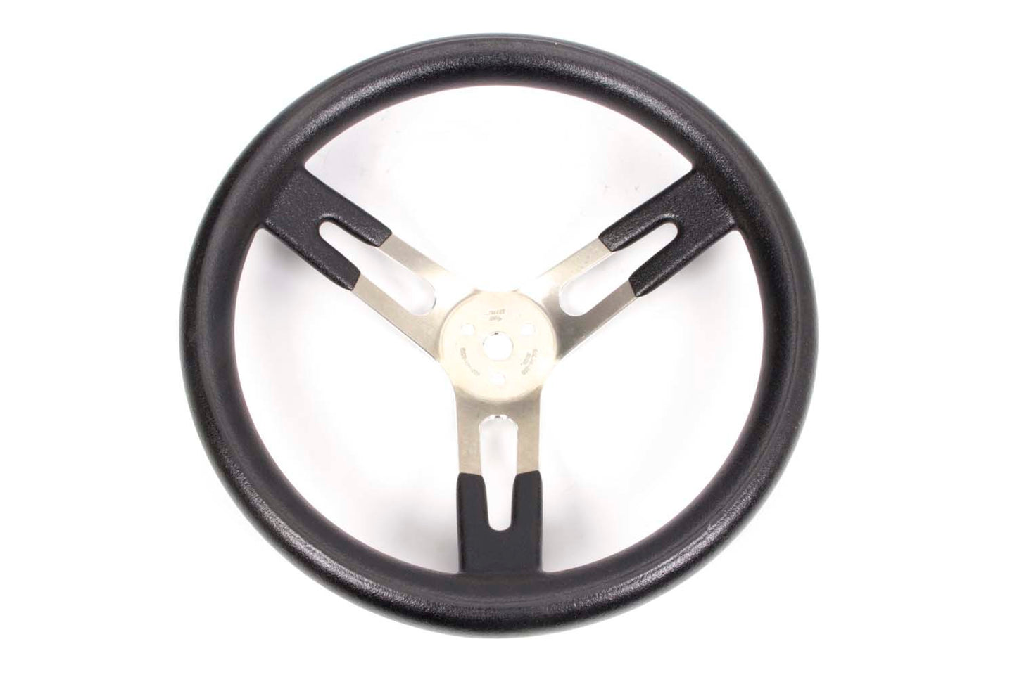 Steering Wheel - 15 in Diameter - 3 in Dish - 3-Spoke - Black Rubberized Grip - Aluminum - Natural - Each