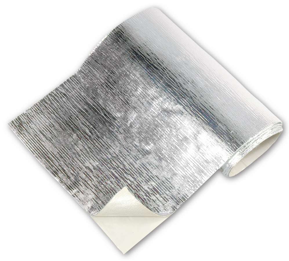 Heat Barrier - 12 x 12 in - Self Adhesive Backing - Aluminized Fiberglass Cloth - Silver - Each