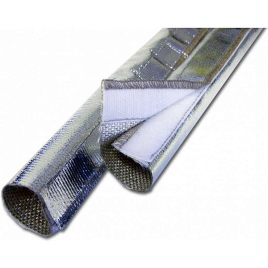 Hose and Wire Sleeve - Express Sleeve - 1/2 in to 1 in ID - 3 ft - Split - Hook and Loop Closure - Aluminized Fiberglass - Silver - Each