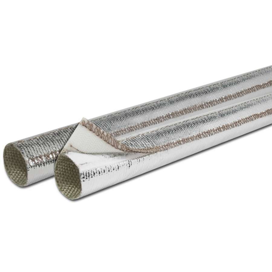 Hose and Wire Sleeve - Express Sleeve - 1 in to 1-1/2 in ID - 3 ft - Split - Hook and Loop Closure - Aluminized Fiberglass - Silver - Each