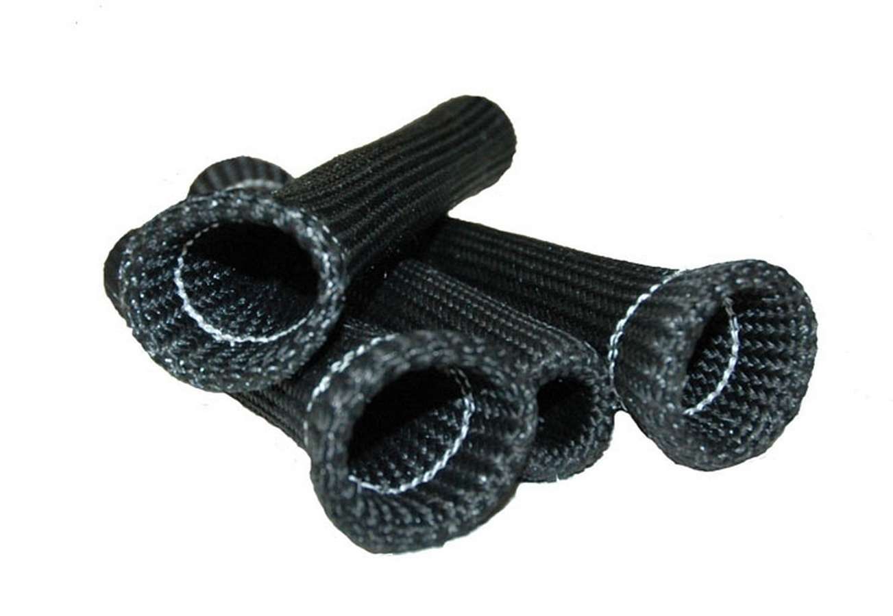Spark Plug Boot Sleeve - 6 in Long - Braided Fiberglass - Black - Set of 4