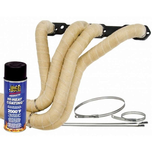 Engine & Accessories Wrap Kit - Automotive - 2 in Wide - One 50 ft Roll - Hi-Heat Coating - Stainless Locking Ties - Woven Fiberglass - Tan - Kit