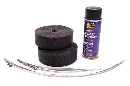 Engine & Accessories Wrap Kit - Automotive - 2 in Wide - Two 50 ft Roll - Hi-Heat Coating - Stainless Locking Ties - Woven Fiberglass - Black - Kit