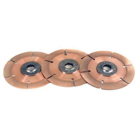 Clutch Disc - Full Circle 6-Rivet - 7.25 in Diameter - 1-5/32 in x 26 Spline - Rigid Hub - Metallic - Tilton Clutches - Set of 3