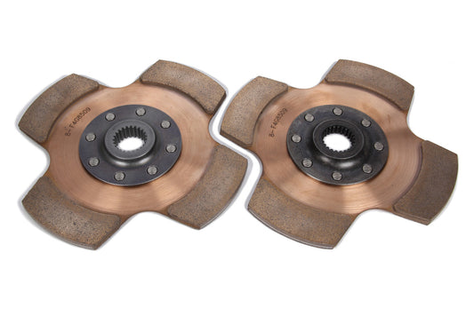 Clutch Disc - 4-Paddle 8 rivet - 7.25 in Diameter - 1 in x 23 Spline - Rigid Hub - Ceramic / Metallic - Tilton Clutches - Pair