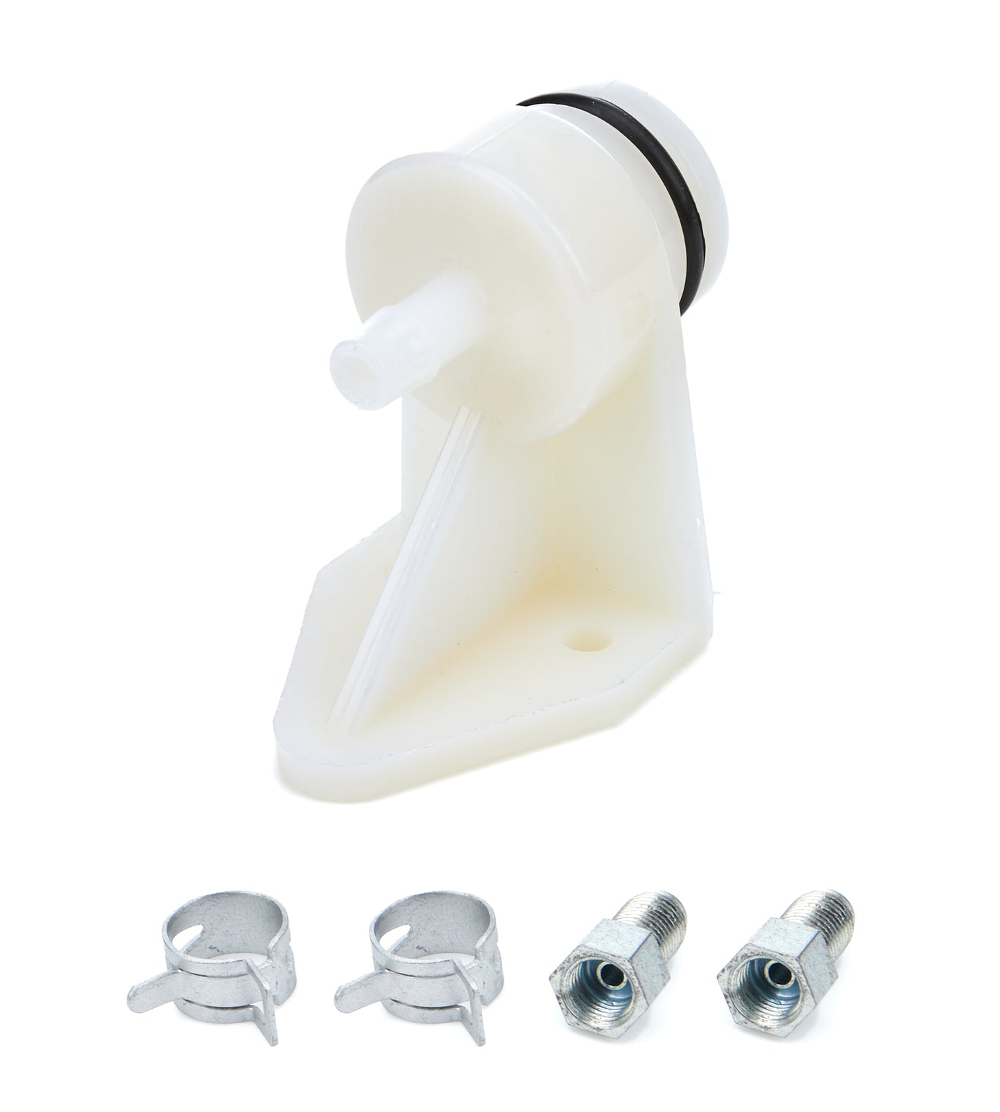 Master Cylinder Reservoir - Reservoir Mounting Base - Remote Mount - Fittings Included - Plastic - White - Each