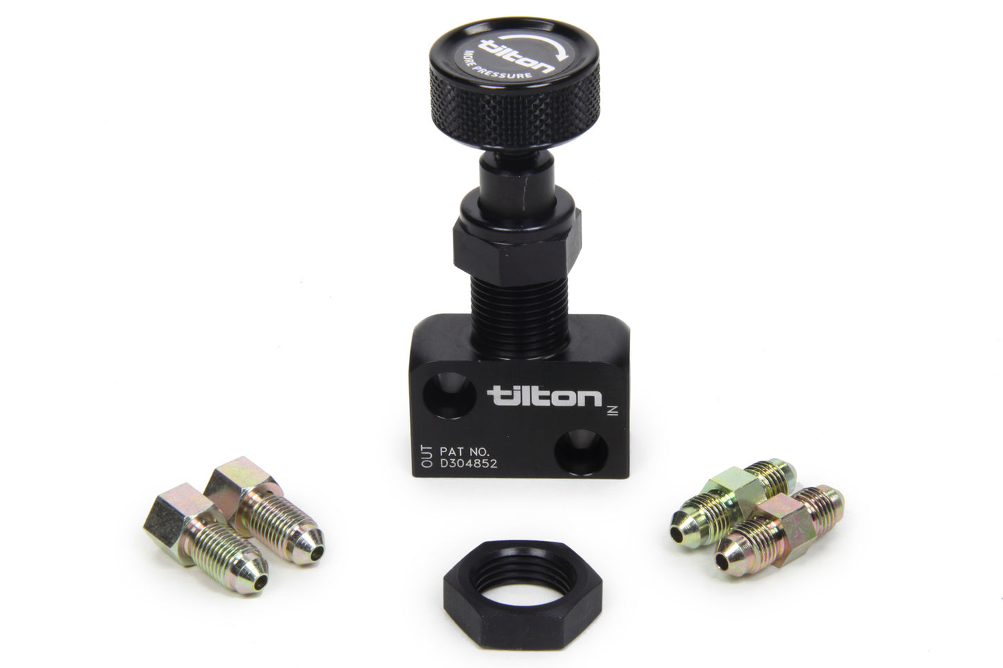 Proportioning Valve - 3 AN Female Inlet - 3 AN Female Outlet - Adjustable 100-1000 psi - Knob Type - Aluminum - Black Anodized - Each