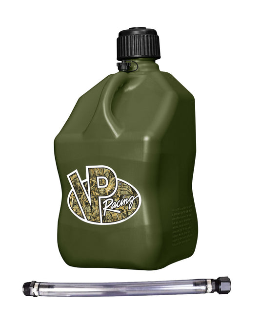 Utility Jug - 5.5 gal - 10.5 x 10.5 x 21.25 in Tall - O-Ring Seal Cap - Screw-On Vent - Filler Hose - Square - Plastic - Camo Green - Each