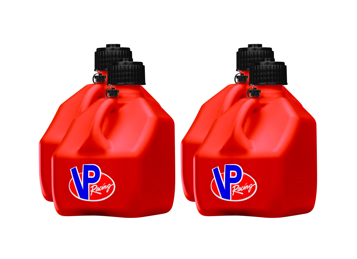 Utility Jug - Motorsport - 3 gal - 10.5 x 10.5 x 10 in Tall - O-Ring Seal Cap - Screw-On - Vent - Square - Plastic - Red - Set of 4