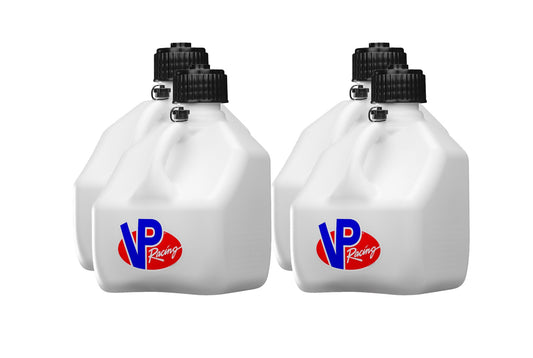 Utility Jug - Motorsport - 3 gal - 10.5 x 10.5 x 10 in Tall - O-Ring Seal Cap - Screw-On - Vent - Square - Plastic - White - Set of 4