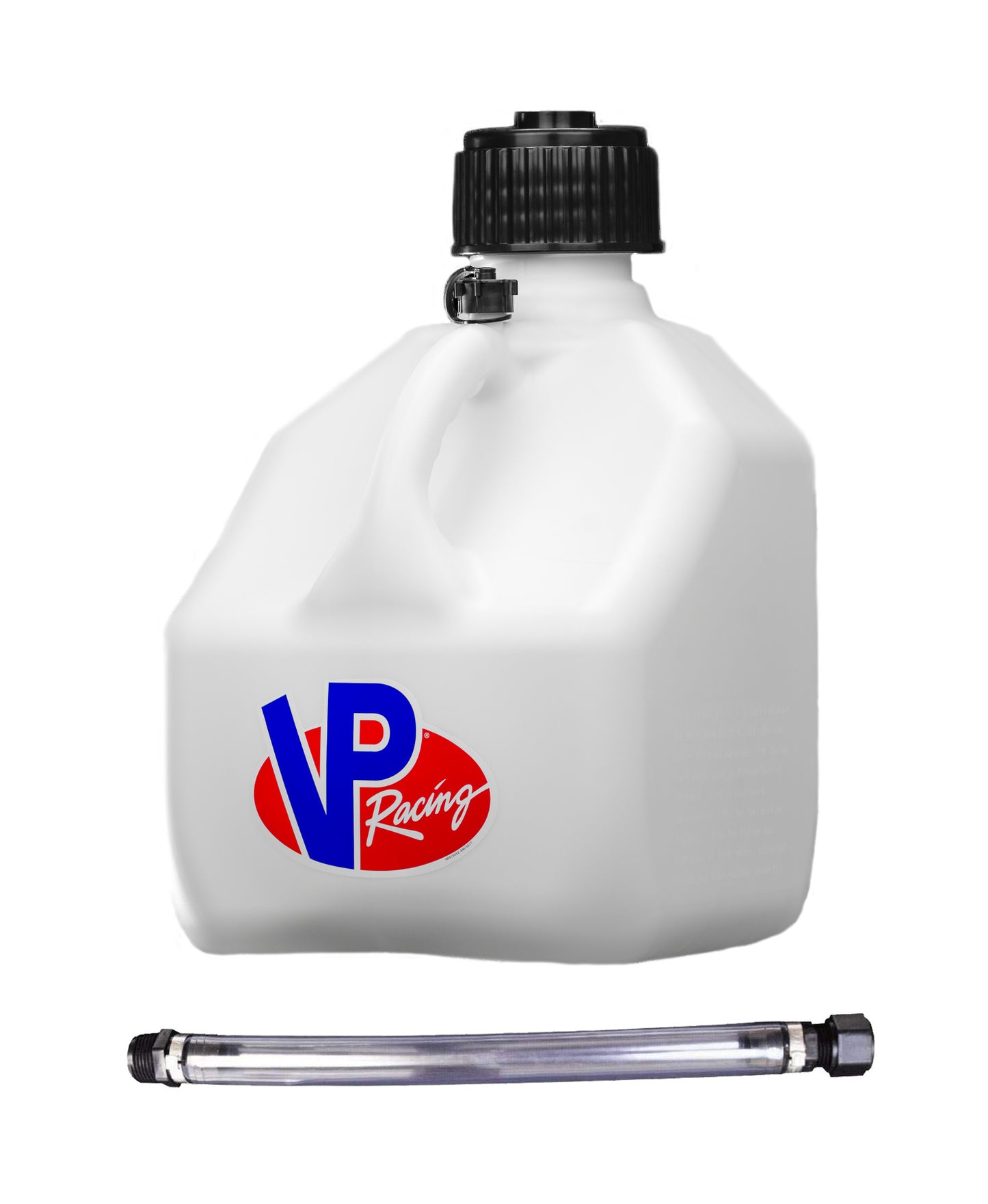 Utility Jug - Motorsport - 3 gal - 10.5 x 10.5 x 10 in Tall - O-Ring Seal Cap - Screw-On Vent - Filler Hose - Square - Plastic - White - Each