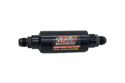 Fuel Filter - In-Line - 100 Micron - Stainless Element - 10 AN Male Inlet - 10 AN Male Outlet - Aluminum - Black Anodized - Each