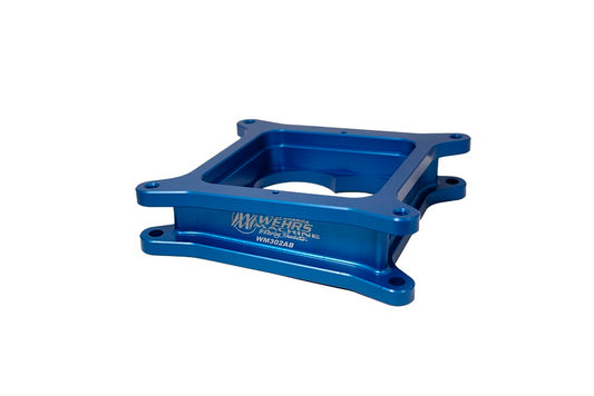 Carburetor Spacer - 2 in Thick - Open - Square Bore - 4 Degree Angled Left / Back - Aluminum - Blue Anodized - Each